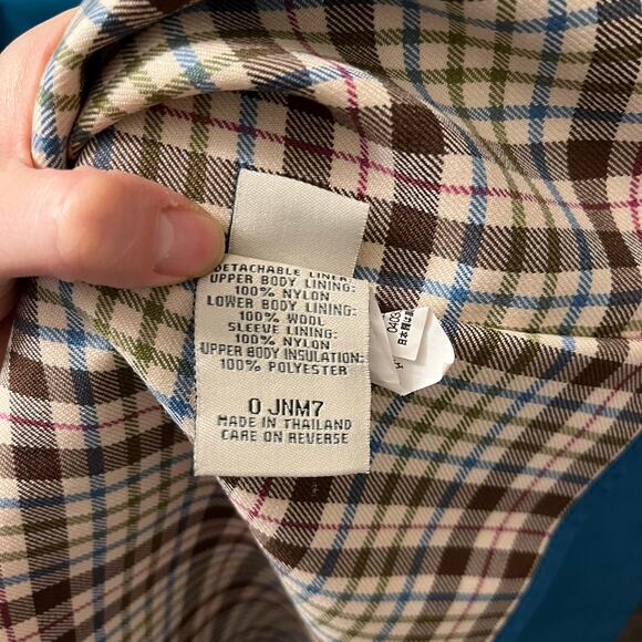 Vintage L.L.Bean Women’s Insulated Rain Trench Coat Teal Wool Lined L Nylon Hood - Picture 8 of 10